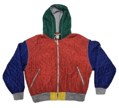 Chaqueta con Capucha Vintage St. Johns Bay Deportiva Seda Multicolor Cremallera Completa Para Mujer L SJB Foto 1 de 4