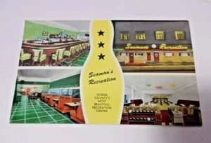 Juneau Wi Seaman's Recreation Bar Vintage Postcard Bowling Alley Diner Art Deco - Picture 1 of 4