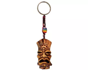 Rising Sun polynesischer Tiki-Kopfmaske handgefertigter 3D-Schlüsselanhänger Makramee Metall Schlüsselring - Bild 1 von 1