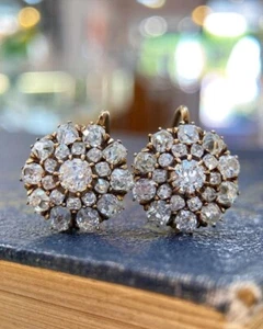 3 Ct Round Cut Lab Created Diamond Cluster Stud Earrings 14K Yellow Gold Plated - Picture 1 of 4
