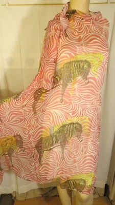 Винтажный 90-х розовый лайм зеленый коричневый чистый зебра шарф шаль надежном на Таша - Изображение 1 из 4