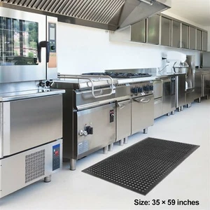 Anti-Fatigue Non-Slip Rubber Floor Mat 36"x60" for Restaurant Kitchen Bar Black - Picture 1 of 12