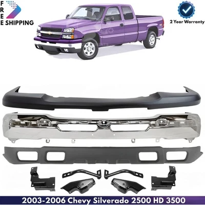 Front Bumper Chrome Steel & Brackets Kit For 2003-2006 Chevrolet Silverado 1500 Foto 1 de 4