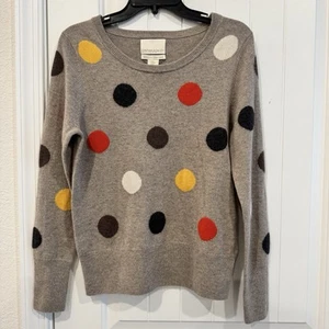 Cynthia Rowley 2 Ply Cashmere Taupe Polka Dot Sweater Woman's Medium - Picture 1 of 5