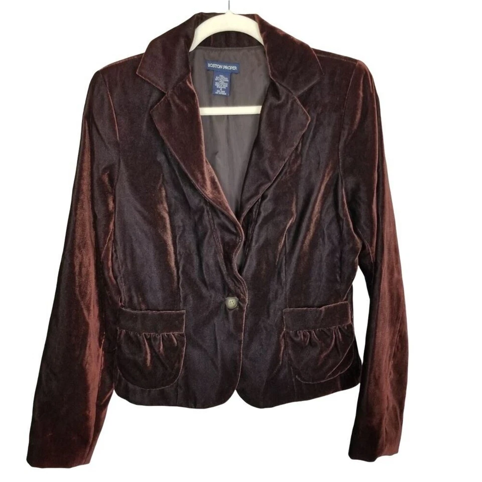 Blazer Boston Proper Mujer Terciopelo Marrón Chocolate Talla 6 Dark Academia Preppy Foto 1 de 4