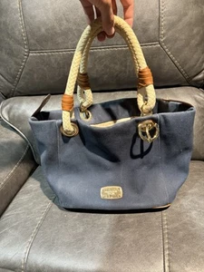 Michael Kors Navy Blue Canvas " Marina " Tote Handbag Purse Large - Picture 1 of 10