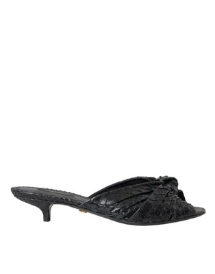 Dolce&Gabbana Women Black Slide Shoes 100% Leather Python Skin Low Heel Sandals - Image 1 of 4