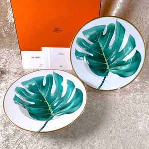 Hermes Soup Deep Plate Passifolia Round Porcelain Tableware 22cm Set of 2 w/ Box - Picture 1 of 17