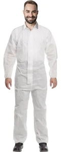White Disposable Coveralls Large 60 GSM Protective Suit with Zipper - Picture 1 of 8