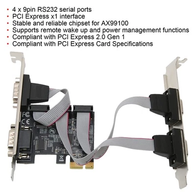 PCIE Expansion Card PCI Express X1 To Interface 4 RS232 Serial Ports S Adapter C - Image 1 of 4