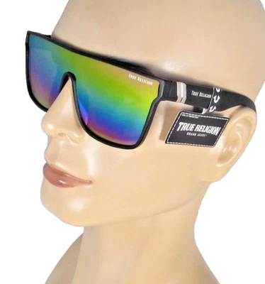 Мужские матовые черные пластиковые солнцезащитные очки TRUE RELIGION 1 шт. радужные зеркальные линзы - Изображение 1 из 4