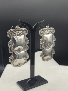 VTG STERLING SILVER 925 CLIP-ON Luggage Tag Dangle Earrings  Scrolls/Flowers - Picture 1 of 14