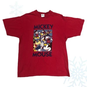 Vintage 90s Disney Mickey Mouse Goofy Donald Duck Red T-Shirt Large - Picture 1 of 4