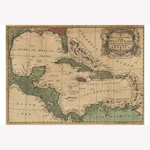 Mapa de las Indias Occidentales y el Caribe; Mapa antiguo, 1755 - Imagen 1 de 11