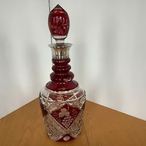 Kronen Cut Glass Ruby/Clear Decanter With Sterling Silver Neck DENMARK GORGEOUS - Picture 1 of 15