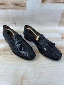 Mezlan Dress Shoes Mens 12M Black Genuine Crocodile Leather Loafer Tassel - Bild 1 von 16