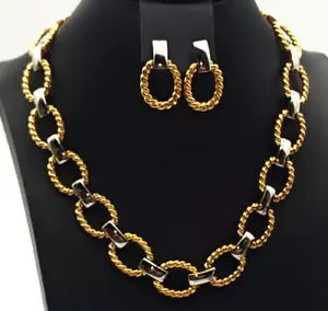 NWT Park Lane Two Toned 12" Rope Style Necklace and Pierced Earrings - Picture 1 of 7
