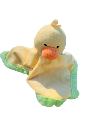 TIDDILIWINKS DUCK PLUSH BABY YELLOW SECURITY BLANKET LOVEY Lime GREEN TRIM - Image 1 of 4