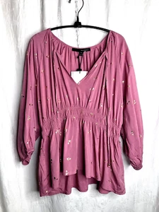 NWT! NEW XL CORAL PINK/GOLD METALLIC SHOE NOVELTY PRINT BLOUSE HARVE BENARD - Picture 1 of 13