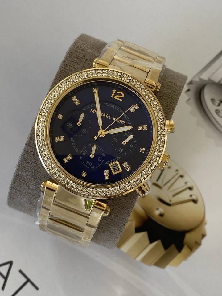 Michael Kors MK6262 Womens Chronograph Parker Blue Dial Gold Tone Watch