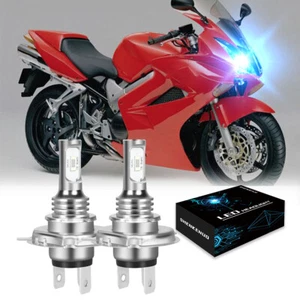 Ice Blue H4 LED Headlight Bulbs 8000K For Honda VFR 800 Interceptor 1998-2001 - Picture 1 of 11