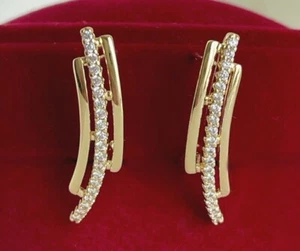 Luxus Ohrringe Creole Zirkonia Kristall 585er Gelbgold 14K vergoldet 27mm Damen - Bild 1 von 8