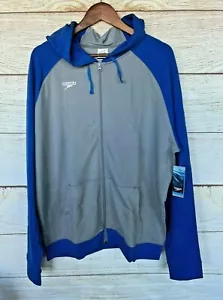 Speedo Felpa con Cappuccio Uomo XL Grigio e Blu Full Zip French Terry Hoodie Nuova - Foto 1 di 3