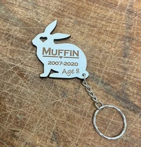 Personalised Engraved Rabbit Pet Memorial Keyring , Grave Mark Loving Memory Cat - Picture 1 of 3