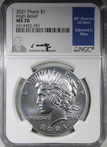 2021 High Relief Peace Dollar NGC MS70 Edmund Hoy Signed Label - Picture 1 of 2