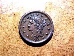 Very Nice High Grade AU+ Key Date 1857 Large Date United States Large Cent I1 - Picture 1 of 2