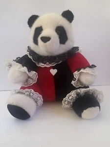 Vintage Dakin 14"Panda Bear Plush w/ Black And Red Jester Clown Suit Lace Accent - Picture 1 of 7