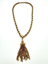 Vintage Monet Necklace - Gold Tone Tassel Pendant - Damita BOOK PIECE 1960s