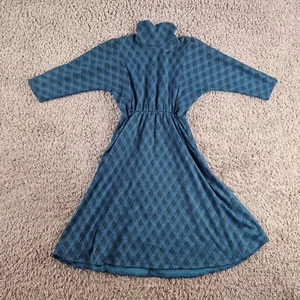 True Vintage Nightingales Dress Womens 10 Green Blue Diamond Print - Picture 1 of 11