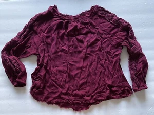 Paper Crane Shirt Girls L Magenta Blouse Raw Edges Crochet Accents Long Sleeve - Picture 1 of 7