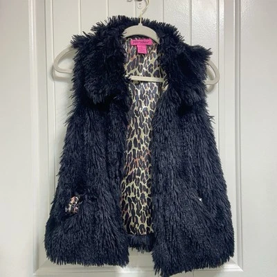 Betsey Johnson Faux Fur Vest W/satin Leopard Print Lining Womens Small *pockets - Image 1 of 4