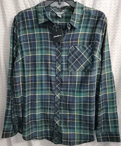 Camisa Eddie Bauer Forest verde mineral a cuadros de franela grande con botones para hombre - Imagen 1 de 2