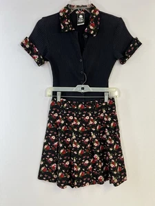 Vintage Pleated Skirt Button Down Top Set Black Micro floral Sz Small USA Made - Picture 1 of 13