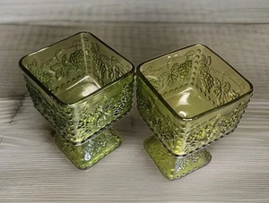 Vintage 2 Pc 1960’s Indiana Glass Harvest Grape Avacado Green Square Candy Dish - Picture 1 of 9