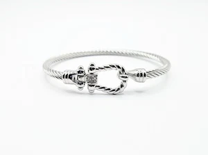 Bracciale in acciaio inox con cavo equestre 7" fibbia argento intrecciata braccialetto - Foto 1 di 6