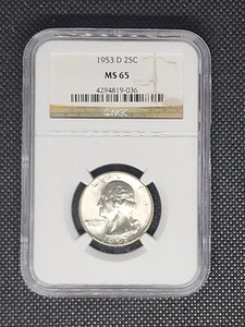 1953-D WASHINGTON 25c QUARTER NGC MS65 Brown Label - Picture 1 of 5