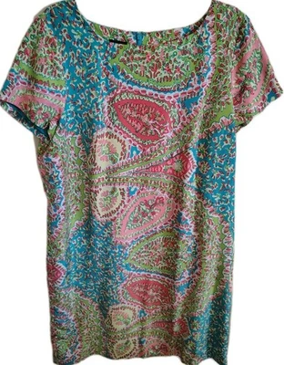 Talbots Silk Dress Size 16 Paisley Back Zip Cap Sleeve 100% Silk - Image 1 of 4
