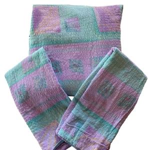 3-teiliges Doppel-Bettwäscheset mit abstraktem Druck Bezug 2 Euro Kissenbezüge Aqua Lila Crinkle - Bild 1 von 8