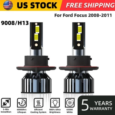 2PCS 9008/H13 LED Headlight Bulbs Kit High/Low Beam For Ford Focus 2008-2011 - Image 1 of 4