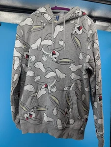 Bugs Bunny H&M Sweatshirt grau Kängurutasche Gr. Small Kordelzug Fleece Kapuze - Bild 1 von 8