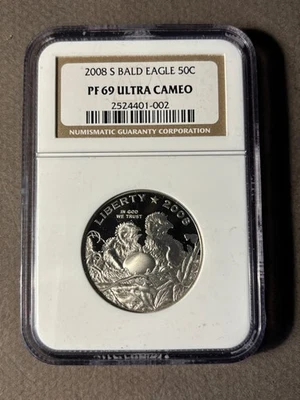 2008-S Bald Eagle 50c Proof PF 69 Ultra Cameo NGC Certified - Image 1 of 4