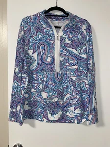 Coolibar Pullover Damen L rosa blau Paisley 1/2 Reißverschluss UPF50+ Schwimmen Überziehen Pool - Bild 1 von 11