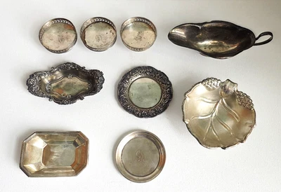 Lote 9 Piezas Platos Bodegas Gorham S. Kirk & Son Plata de Ley 925 234g Foto 1 de 4