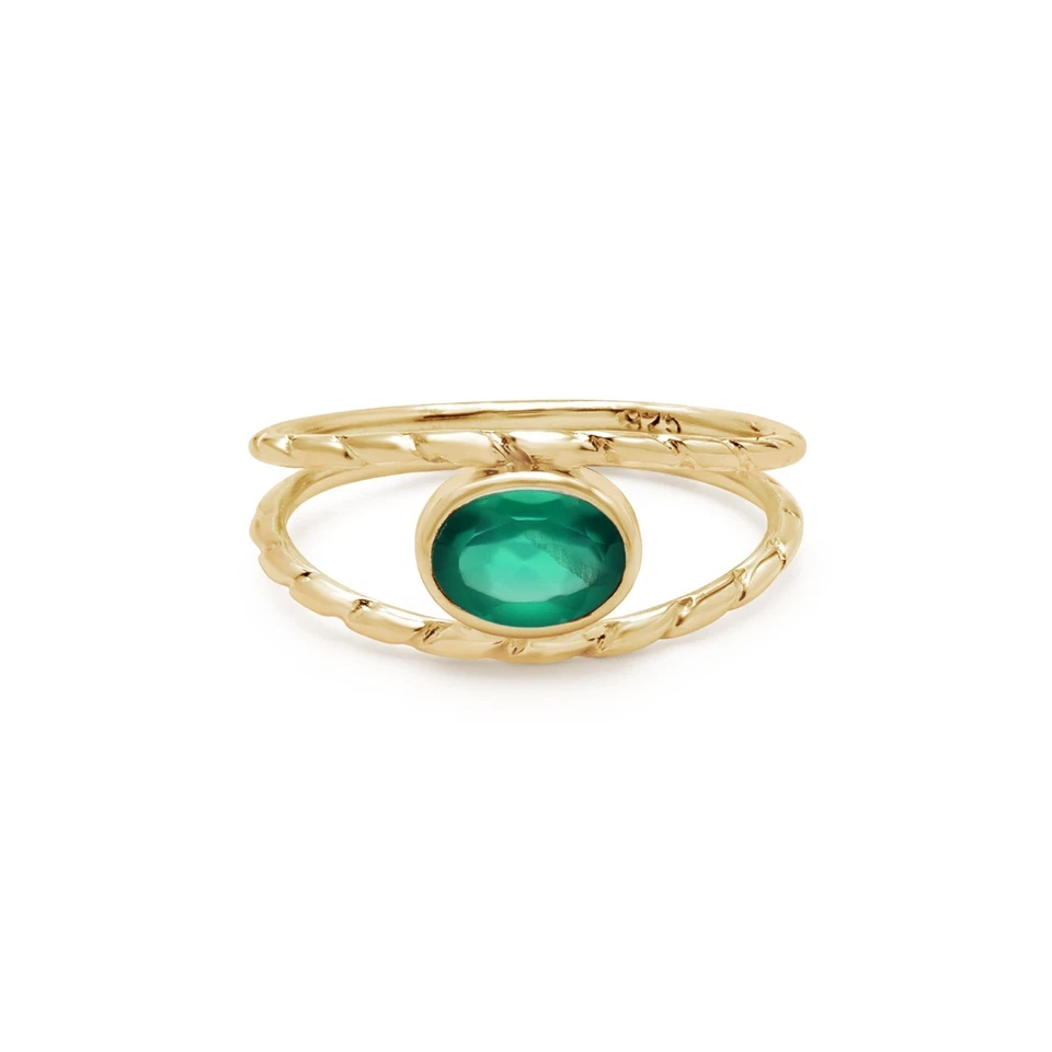 Anillo de ónix verde 925 plata esterlina chapado en oro caña dividida... - Imagen 1 de 4
