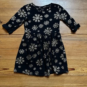Cat and Jack black gold snowflake long sleeve cotton dress SIZE 6/6X - Picture 1 of 5