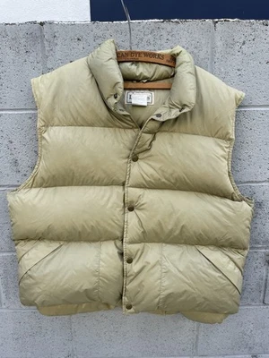 LL Bean Men's Vintage 90s Goose Down Filled Nylon Snap Puffer Vest Large Beige - Image 1 of 4